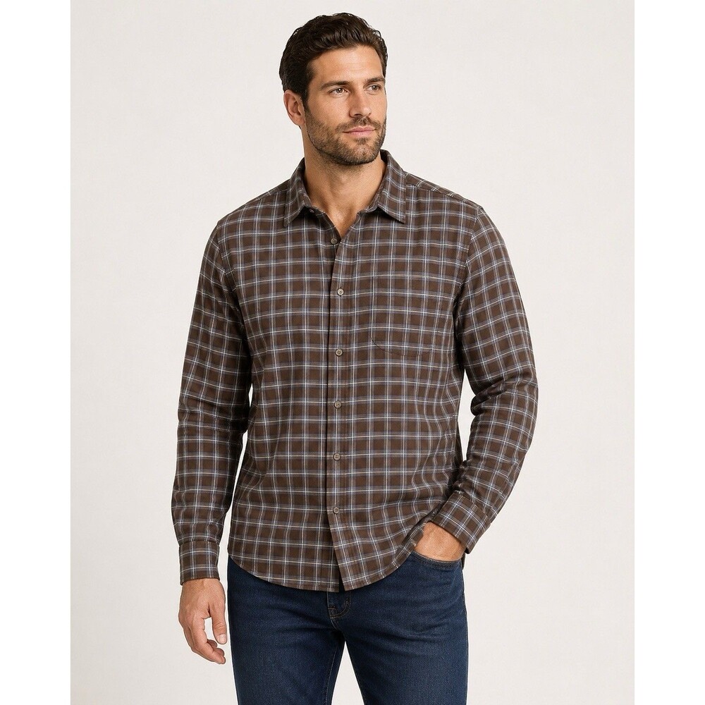 Paul Frederick Mens XXLT Brown Blue Plaid Long Sleeve Work Business Party